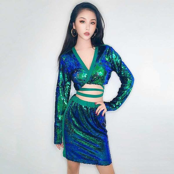 stage costume nightclub jazz dancer bar wear green sequin skirt suit women rave clothes performance outfit dt20501, Black;red
stage costume nightclub jazz dancer bar wear green sequin skirt suit women rave clothes performance outfit dt20501, Black;red