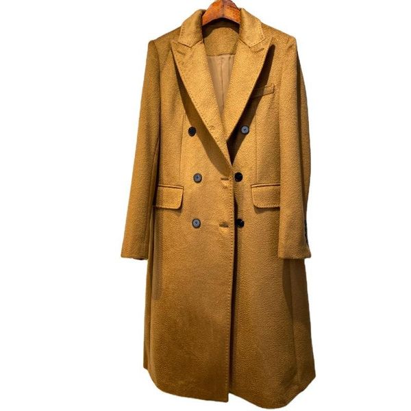 women's wool & blends female winter cashmere coat mid-length suit collar double breasted gold camel hand-stitched straight water ripple, Black
women's wool & blends female winter cashmere coat mid-length suit collar double breasted gold camel hand-stitched straight water ripple, Black
