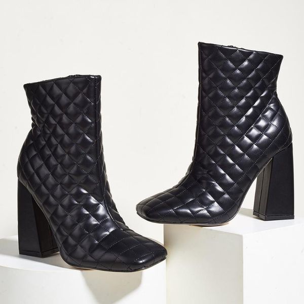 big size 2021 women boots shoes winter 10.5cm square high heels boots woman ladies spring fashion female for women, Black