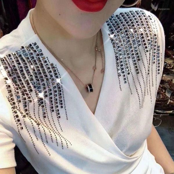 slim short-sleeved v-neck thin t-shirt femal shoulder rhinestone fold bottom asymmetric t-shirt pullover women spring summer1, White
slim short-sleeved v-neck thin t-shirt femal shoulder rhinestone fold bottom asymmetric t-shirt pullover women spring summer1, White