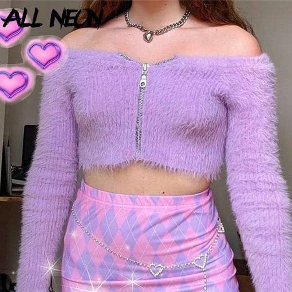 allneon e-girl sweet shaggy zipper front o-neck cropped y2k vintage solid knitted purple cardigan autumn 90s streetwear, White
allneon e-girl sweet shaggy zipper front o-neck cropped y2k vintage solid knitted purple cardigan autumn 90s streetwear, White