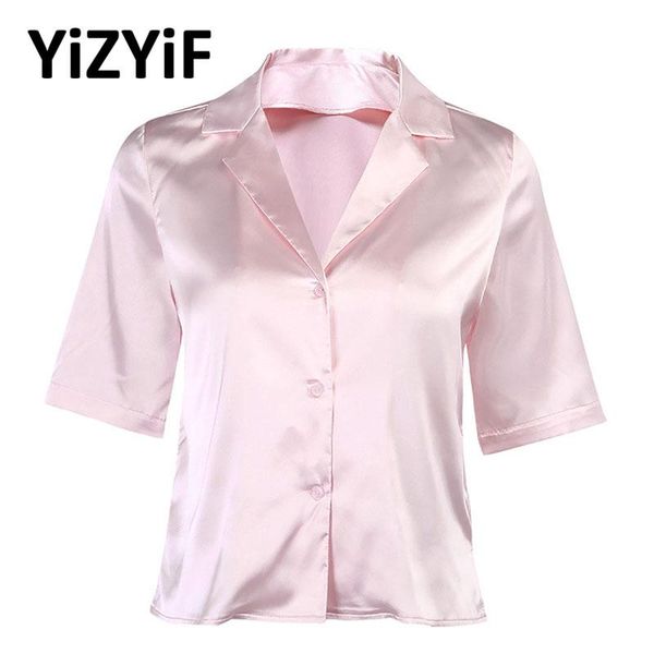 women solid color chic casual pink shirts work wear elegant ladies casual short sleeve satin silk turn down collar blouse, White
women solid color chic casual pink shirts work wear elegant ladies casual short sleeve satin silk turn down collar blouse, White