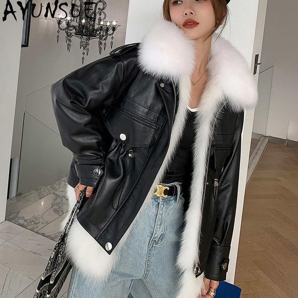 women's leather & faux ayunsue genuine jacket women winter sheepskin coat female 90% white duck down jackets fur collar 2021 abrigo muj, Black
women's leather & faux ayunsue genuine jacket women winter sheepskin coat female 90% white duck down jackets fur collar 2021 abrigo muj, Black