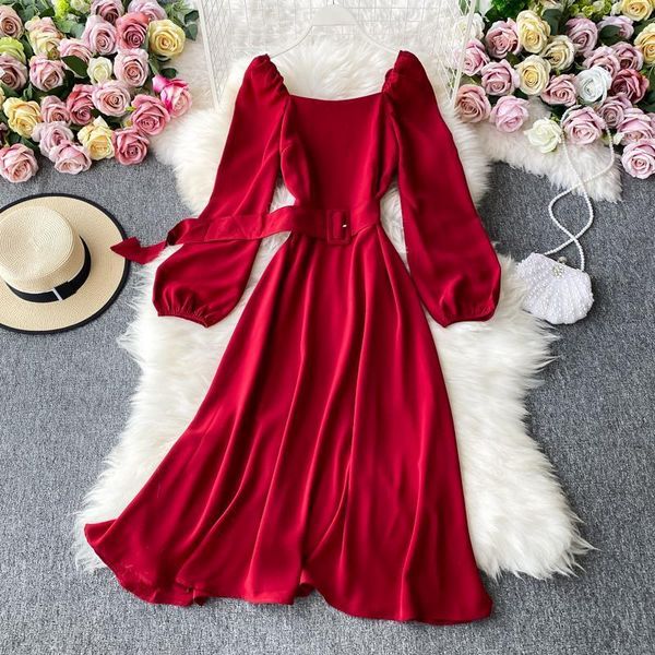 2020 autumn vintage solid square collar elegant fairy dress a line full with belt high waist mid-calf women dress, Black;gray
2020 autumn vintage solid square collar elegant fairy dress a line full with belt high waist mid-calf women dress, Black;gray