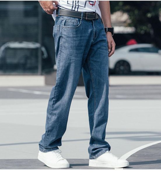 men's pants summer loose jeans straight big size stretch denim trousers hip-hop streetwear blue, Black
men's pants summer loose jeans straight big size stretch denim trousers hip-hop streetwear blue, Black