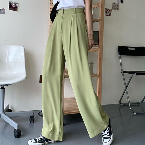 new korean style chic casual wide leg pants women 2020 green beige black fall office trousers streetwear loose high waist pants, Black;white
new korean style chic casual wide leg pants women 2020 green beige black fall office trousers streetwear loose high waist pants, Black;white