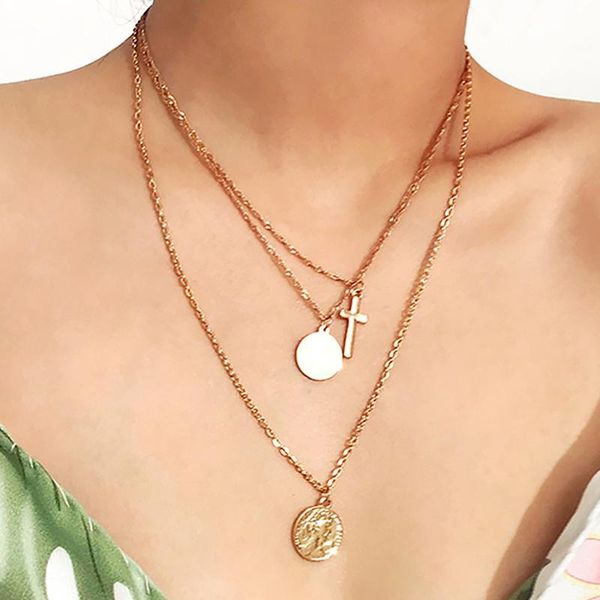 srcoi simple gold coin layered cross necklace pendant round disc engrave figure face pendant minimalist vintage chain accessory, Silver
srcoi simple gold coin layered cross necklace pendant round disc engrave figure face pendant minimalist vintage chain accessory, Silver