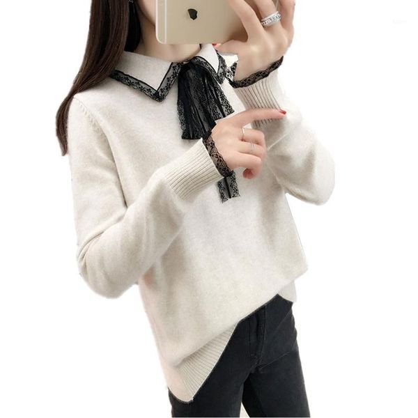 fdfklak chic women's pullover sweaters casual loose sueter mujer invierno 2019 knitting lace bow clothes fashion student's wear1, White;black
fdfklak chic women's pullover sweaters casual loose sueter mujer invierno 2019 knitting lace bow clothes fashion student's wear1, White;black