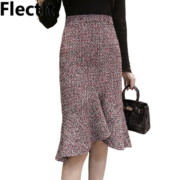 flectit fall winter women tweed midi skirt vintage ruffled hem high waist knee length thick warm plaid frill pencil skirt y200326, Black
flectit fall winter women tweed midi skirt vintage ruffled hem high waist knee length thick warm plaid frill pencil skirt y200326, Black