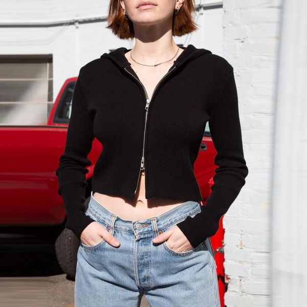 jiezuofang slim hooded black jacket women autumn long sleeve knitted sweater coats 2020 casual zipper female short outwear 1, Black;brown
jiezuofang slim hooded black jacket women autumn long sleeve knitted sweater coats 2020 casual zipper female short outwear 1, Black;brown