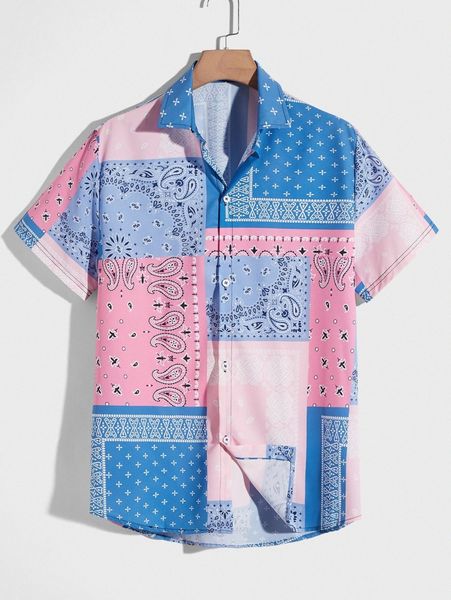 romwe guys paisley colorblock button front shirt j4hj#, White;black 
romwe guys paisley colorblock button front shirt j4hj#, White;black