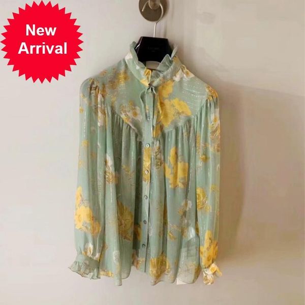 2021 new vintage fashionable female designer chiffion blouse summer green printed frilly shirt long sleeveclothes 904z, White
2021 new vintage fashionable female designer chiffion blouse summer green printed frilly shirt long sleeveclothes 904z, White