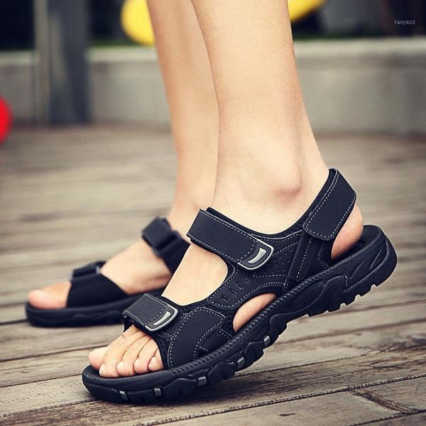 summer mens casual sandals rubber leisure flat casual sandals rubber couple rome style1, Black