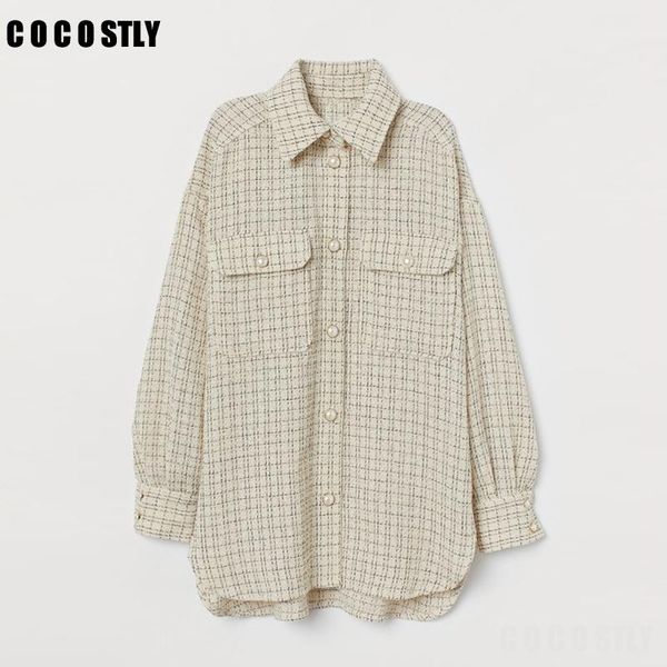 women houndstooth tweed jacket woolen oversized plaid shirt coat pearl button blouse jacket checked outwear streetwear, Black;brown 
women houndstooth tweed jacket woolen oversized plaid shirt coat pearl button blouse jacket checked outwear streetwear, Black;brown