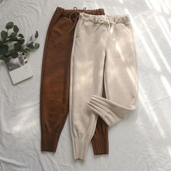 women's suede pants autumn winter elastic high waist pockets harem trousers casual plus size cashmere women carrot pants 201228, Black;white
women's suede pants autumn winter elastic high waist pockets harem trousers casual plus size cashmere women carrot pants 201228, Black;white