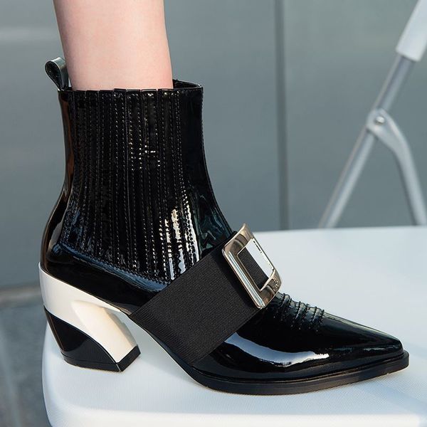 2021 new genuine leather boots pointed toe strange high heels autumn fashion buckle punk western ankle boots shoes, Black
2021 new genuine leather boots pointed toe strange high heels autumn fashion buckle punk western ankle boots shoes, Black