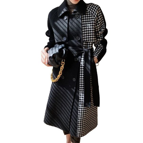 elegant plaid woolen coat women autumn winter female blend coats female belt long overcoats, Black
elegant plaid woolen coat women autumn winter female blend coats female belt long overcoats, Black