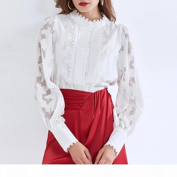 the latest european and american style stand-up collar lantern sleeve single-breasted loose lace long-sleeved shirt, White
the latest european and american style stand-up collar lantern sleeve single-breasted loose lace long-sleeved shirt, White