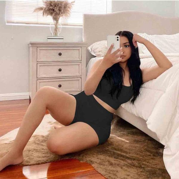 women's tracksuits summer fitness tracksuit low-neck sleeveless tank biker shorts set solid elastic high 2 piece casual sporty outfits, Gray
women's tracksuits summer fitness tracksuit low-neck sleeveless tank biker shorts set solid elastic high 2 piece casual sporty outfits, Gray