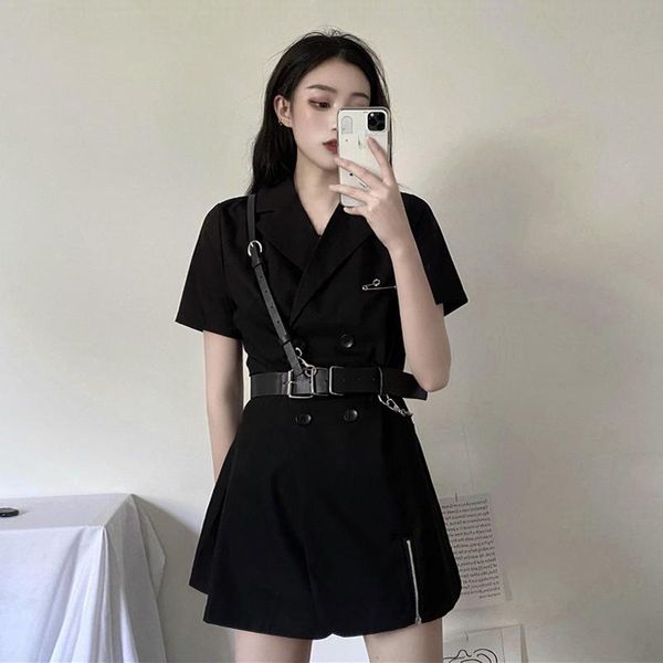 werueruyu double breasted dress summer vintage casual female fashion with belt women es, Black;gray
werueruyu double breasted dress summer vintage casual female fashion with belt women es, Black;gray