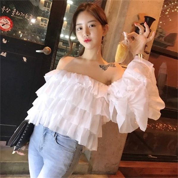 2021 new and korean summer retro sweet trumpet chiffon shirt off the shoulder sleeve zx4o, White
2021 new and korean summer retro sweet trumpet chiffon shirt off the shoulder sleeve zx4o, White