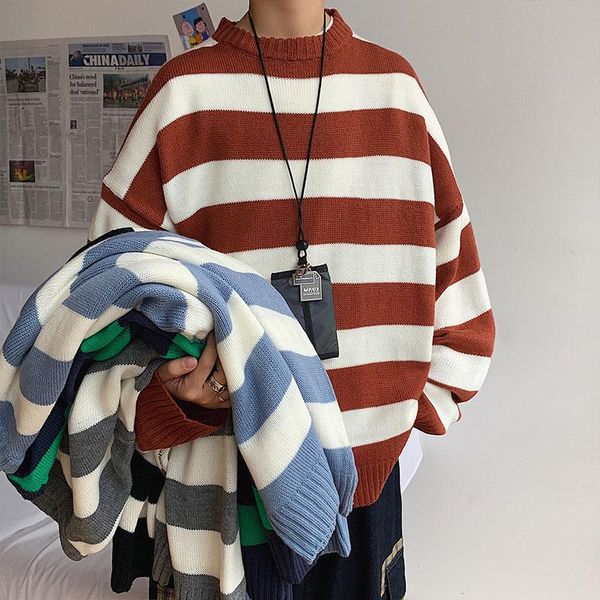 men sweaters pullover turtleneck plus size striped retro new chic all match leisure harajuku loose couples sweaters, White;black
men sweaters pullover turtleneck plus size striped retro new chic all match leisure harajuku loose couples sweaters, White;black