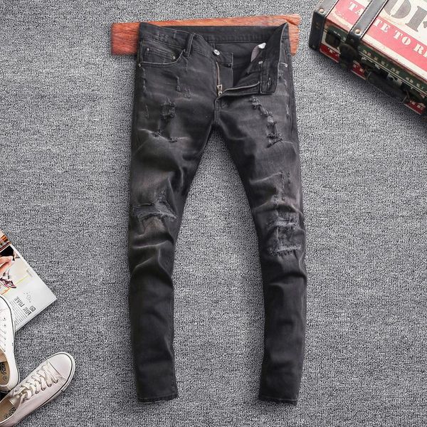 american streetwear fashion men jeans black color destroyed ripped denim trousers elastic slim fit hip hop pants, Blue
american streetwear fashion men jeans black color destroyed ripped denim trousers elastic slim fit hip hop pants, Blue