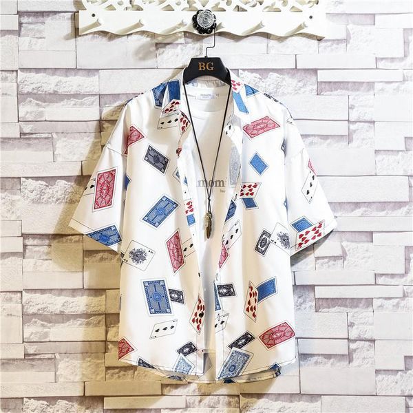 2020 summer men shirts loose japanese short-sleeved fashion playing card printed mens lapel shirt large size -5xl, White;black
2020 summer men shirts loose japanese short-sleeved fashion playing card printed mens lapel shirt large size -5xl, White;black