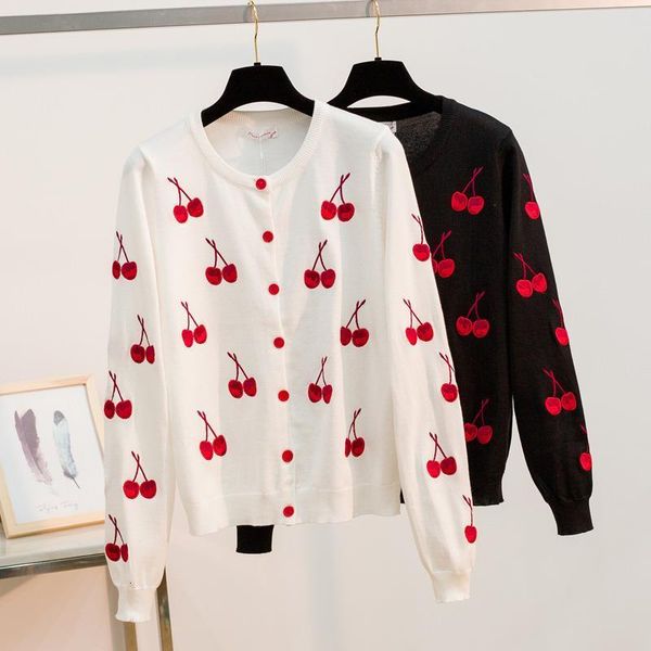 spring sweater cardigans women o neck cherry printing knitwear single breasted casual knit cardigan outwear soft jumper, White;black
spring sweater cardigans women o neck cherry printing knitwear single breasted casual knit cardigan outwear soft jumper, White;black