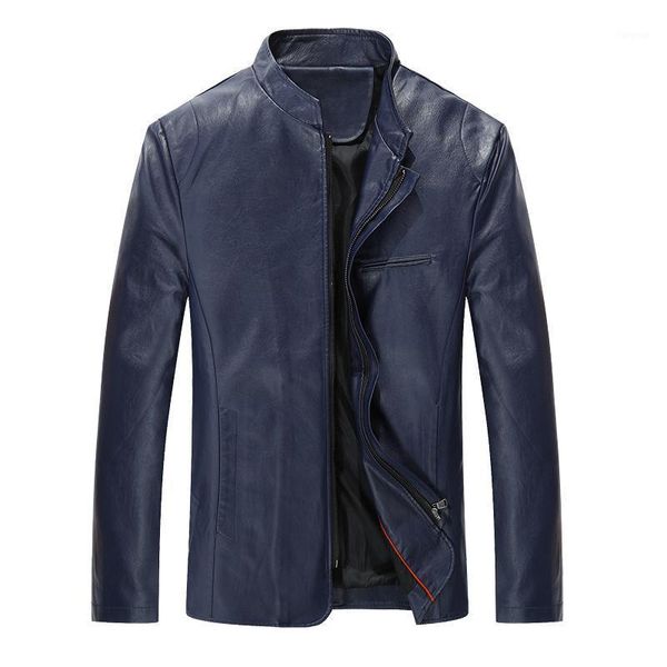 men's leather jacket casual slim fit stand collar leather coat1, Black