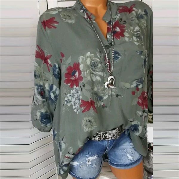 2019 new womens shirts blouse spring summer tunic blue v neck long sleeve shirt female shirt print women blouses plus size, White
2019 new womens shirts blouse spring summer tunic blue v neck long sleeve shirt female shirt print women blouses plus size, White