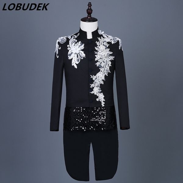 black red white stand collar embroidery swallowtail male singer chorus stage performance tuxedo host magician wedding tailcoats 201106, White;black
black red white stand collar embroidery swallowtail male singer chorus stage performance tuxedo host magician wedding tailcoats 201106, White;black
