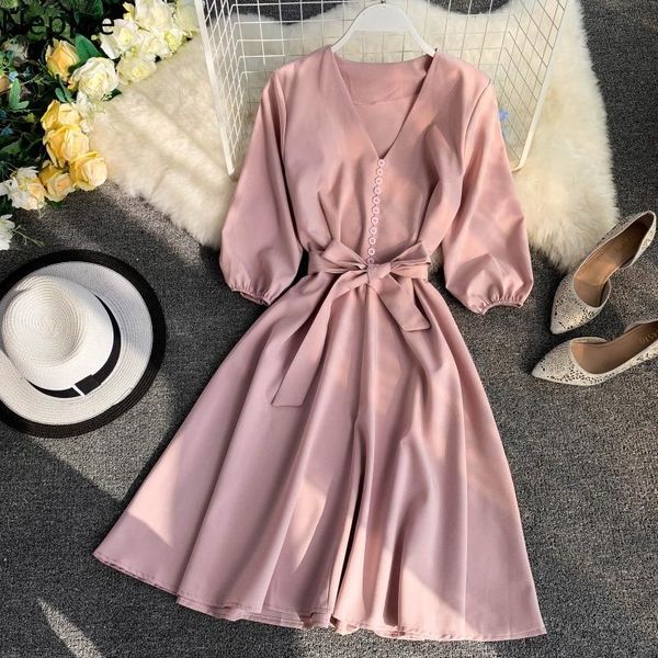 neploe spring summer women dress solid v-neck three quarter sleeve vestidos chic sashes high waist knee-length robe 43082 t200416, Black;gray
neploe spring summer women dress solid v-neck three quarter sleeve vestidos chic sashes high waist knee-length robe 43082 t200416, Black;gray