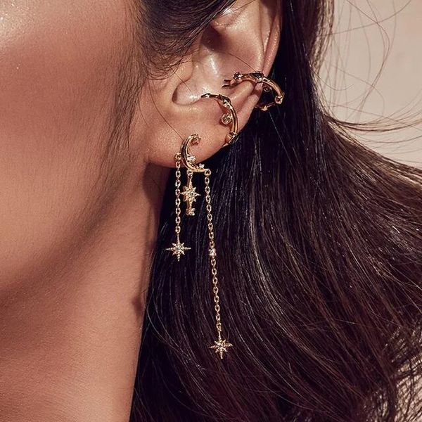 romantic gorgeous women jewelry fashion moon star charms 3 tassel chain starburst dangling drop earring, Golden;silver
romantic gorgeous women jewelry fashion moon star charms 3 tassel chain starburst dangling drop earring, Golden;silver