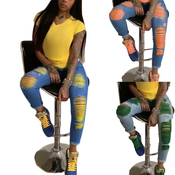women's jeans ripped skinny multicolor hole tassel pants fashion distressed casual denim high-waist trousers, Blue
women's jeans ripped skinny multicolor hole tassel pants fashion distressed casual denim high-waist trousers, Blue