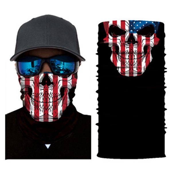 Image of Skull Magic Scarf American National Flag Bandana Half Face Mask 25*50cm Camo Headband Turban Ski Cycling Mask CYZ2913