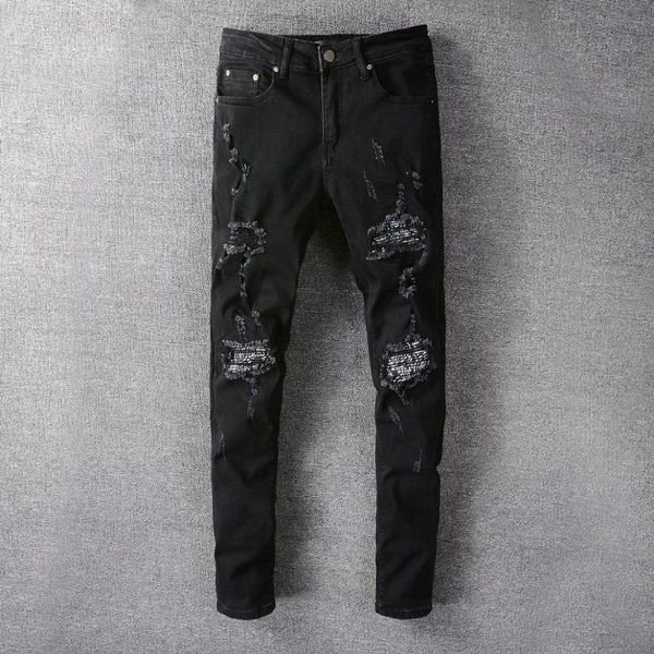 new men's male trousers fashion casual high street tide brand new black ripped jeans pattern patch stretch slim denim pants
new men's male trousers fashion casual high street tide brand new black ripped jeans pattern patch stretch slim denim pants