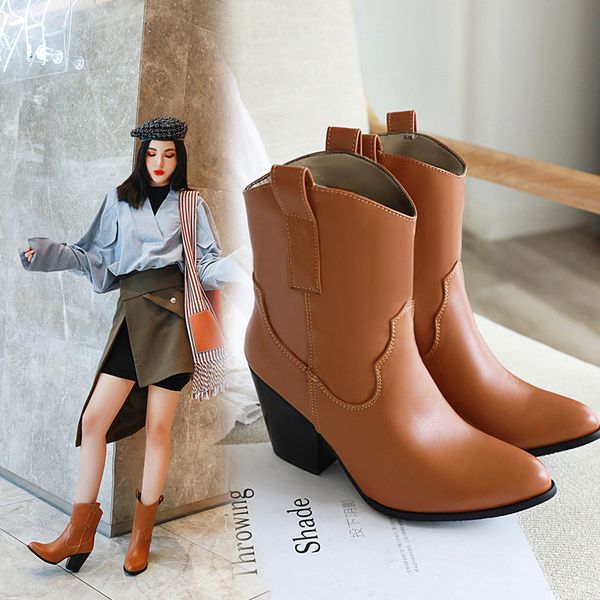 shape in relief microfibre leather women's ankle pointed-toe western female cowboy mid-thick calf track boots, Black
shape in relief microfibre leather women's ankle pointed-toe western female cowboy mid-thick calf track boots, Black