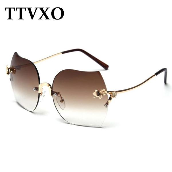 sunglasses rimless big fashion flower decoration sun glasses women men oversized gradient square cat eye, White;black 
sunglasses rimless big fashion flower decoration sun glasses women men oversized gradient square cat eye, White;black
