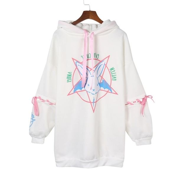 harajuku rabbit pentagram print lace up women fleece streetwear hoodies gothic punk oversize hooded sweatshirt pullover dg292 y200608, Black 
harajuku rabbit pentagram print lace up women fleece streetwear hoodies gothic punk oversize hooded sweatshirt pullover dg292 y200608, Black