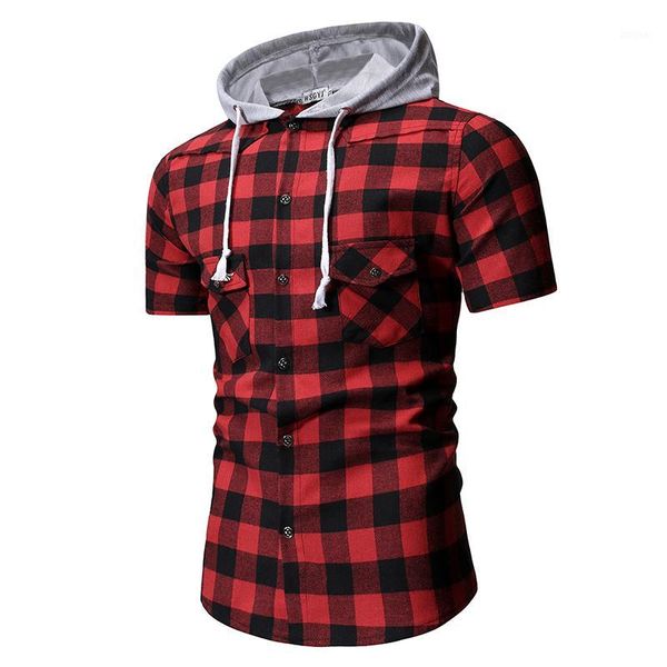 short sleeve shirt men's summer hooded half sleeve shirt casual large size plaid men's 1, White;black
short sleeve shirt men's summer hooded half sleeve shirt casual large size plaid men's 1, White;black