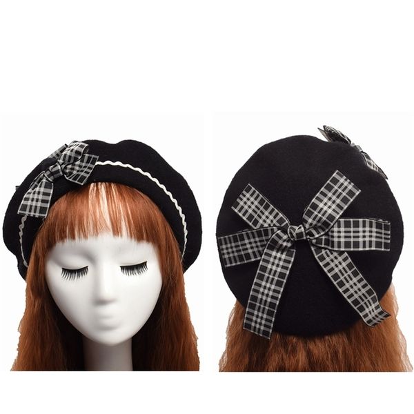 wool lolita beret cap handmade raised grain female women girls bowknot painter hat beanie y200102, Blue;gray
wool lolita beret cap handmade raised grain female women girls bowknot painter hat beanie y200102, Blue;gray