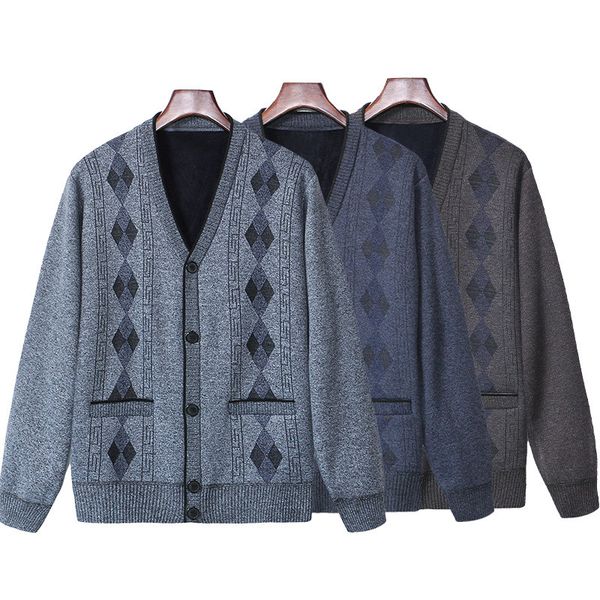 style of new young middle-aged people clothes brushed and thick men's sweater mesh cardigan fashion winter mfc8, White;black
style of new young middle-aged people clothes brushed and thick men's sweater mesh cardigan fashion winter mfc8, White;black