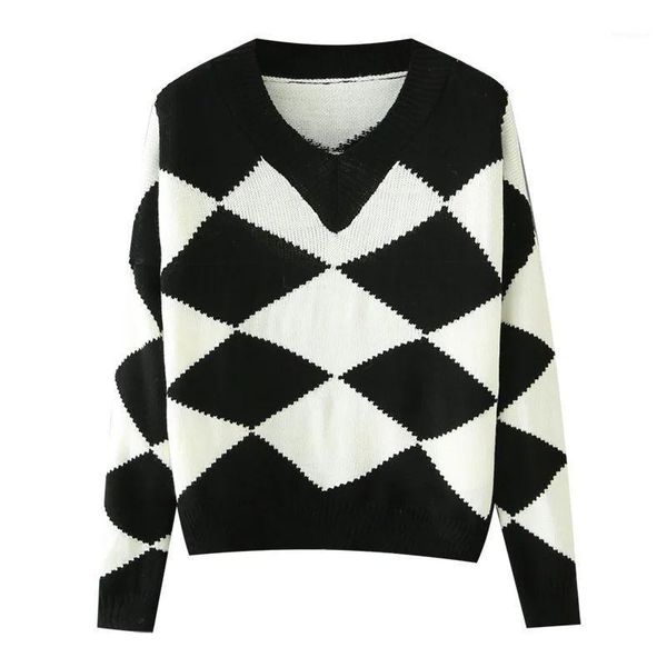 2020 new autumn winter women knit sweater o-neck black white argyle fashion pullover casual femme vetement ropa mujer1, White;black
2020 new autumn winter women knit sweater o-neck black white argyle fashion pullover casual femme vetement ropa mujer1, White;black