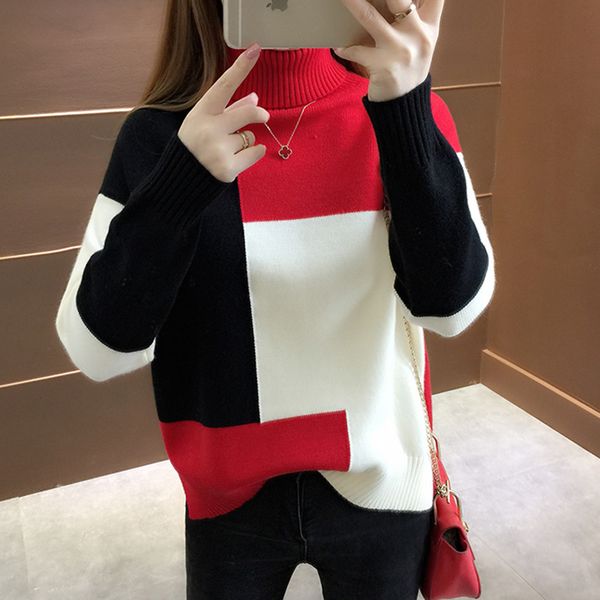 oversized sweater women red patchwork turtleneck knitted winter jumper korean pullover casual clothes warm loose v644 y200722, White;black
oversized sweater women red patchwork turtleneck knitted winter jumper korean pullover casual clothes warm loose v644 y200722, White;black
