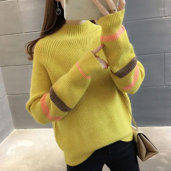 women casual turtleneck stripe blouse long sleeve knitted sweaters slim 1, White;black
women casual turtleneck stripe blouse long sleeve knitted sweaters slim 1, White;black