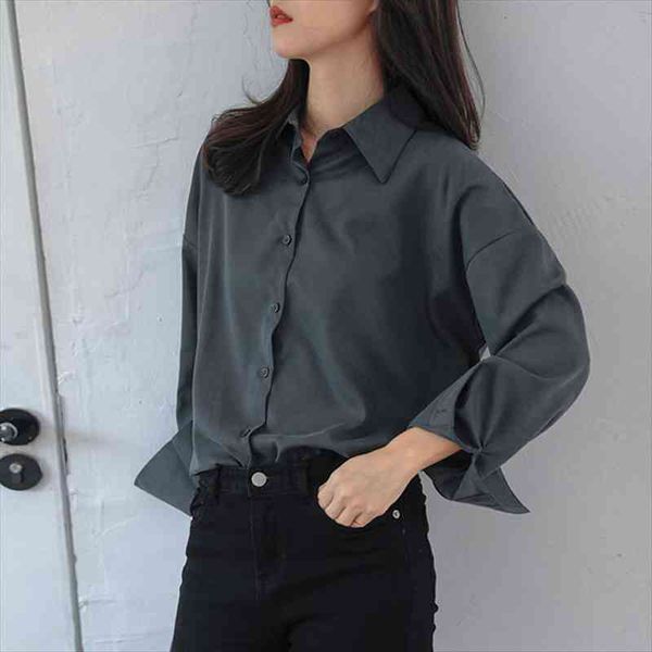 retro gray spring summer long sleeve notch collar all-match blouse coat women loose casual fashion solid shirts ladies, White
retro gray spring summer long sleeve notch collar all-match blouse coat women loose casual fashion solid shirts ladies, White