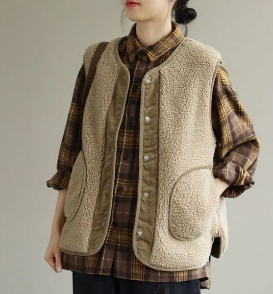 two side, loose vest with no velvet sleeves a5yn, Black;white