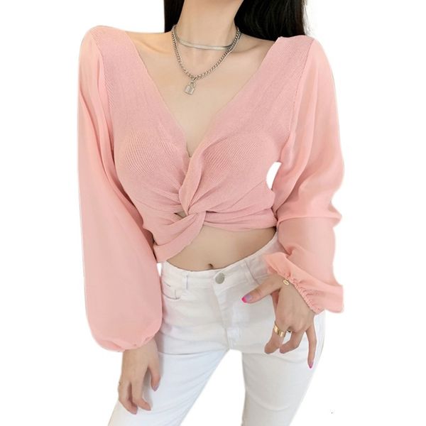 new summer women t-shirts v-neck cross club knotted exposed navel knitted chiffon stitching women's clothing, White
new summer women t-shirts v-neck cross club knotted exposed navel knitted chiffon stitching women's clothing, White