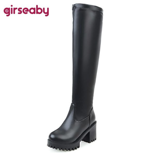 girs new big size 34-45 14 thick platform women slip on square high heels long boots waterproof winter black white lj201130
girs new big size 34-45 14 thick platform women slip on square high heels long boots waterproof winter black white lj201130